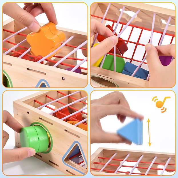 LondonTreeHouses™ – Wooden Elastic Shape Sorter Box for Toddlers
