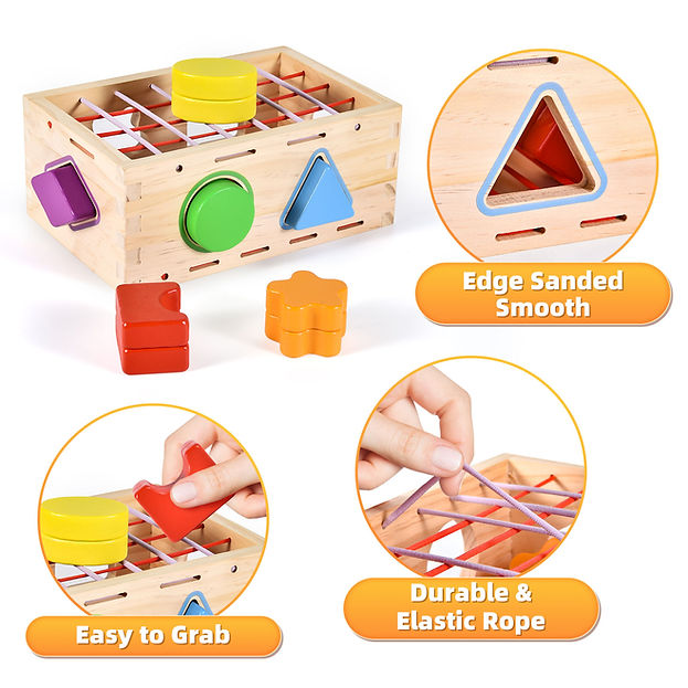 LondonTreeHouses™ – Wooden Elastic Shape Sorter Box for Toddlers